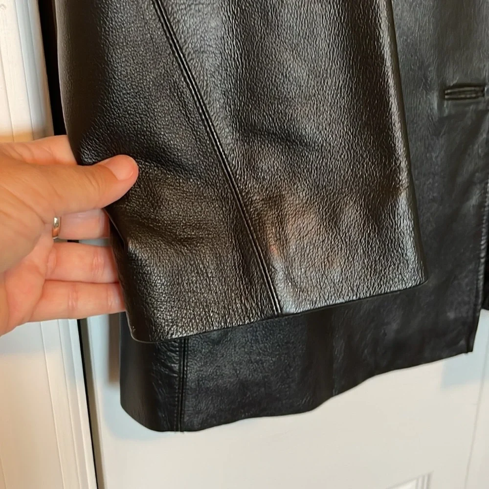 Women’s XL Worthington black leather coat/blazer-collar 3 button-front pockets - Picture 6 of 10